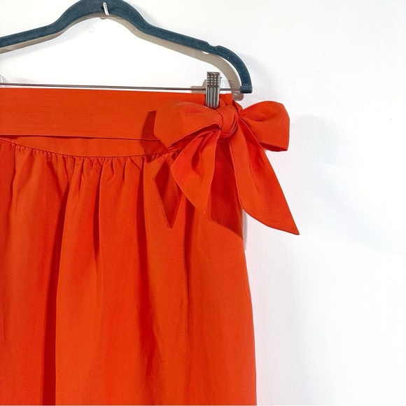 Piombo Linen Bright Orange Midi Skirt With attached Belt Size 6 Side Pocket NWT - Picture 3 of 12